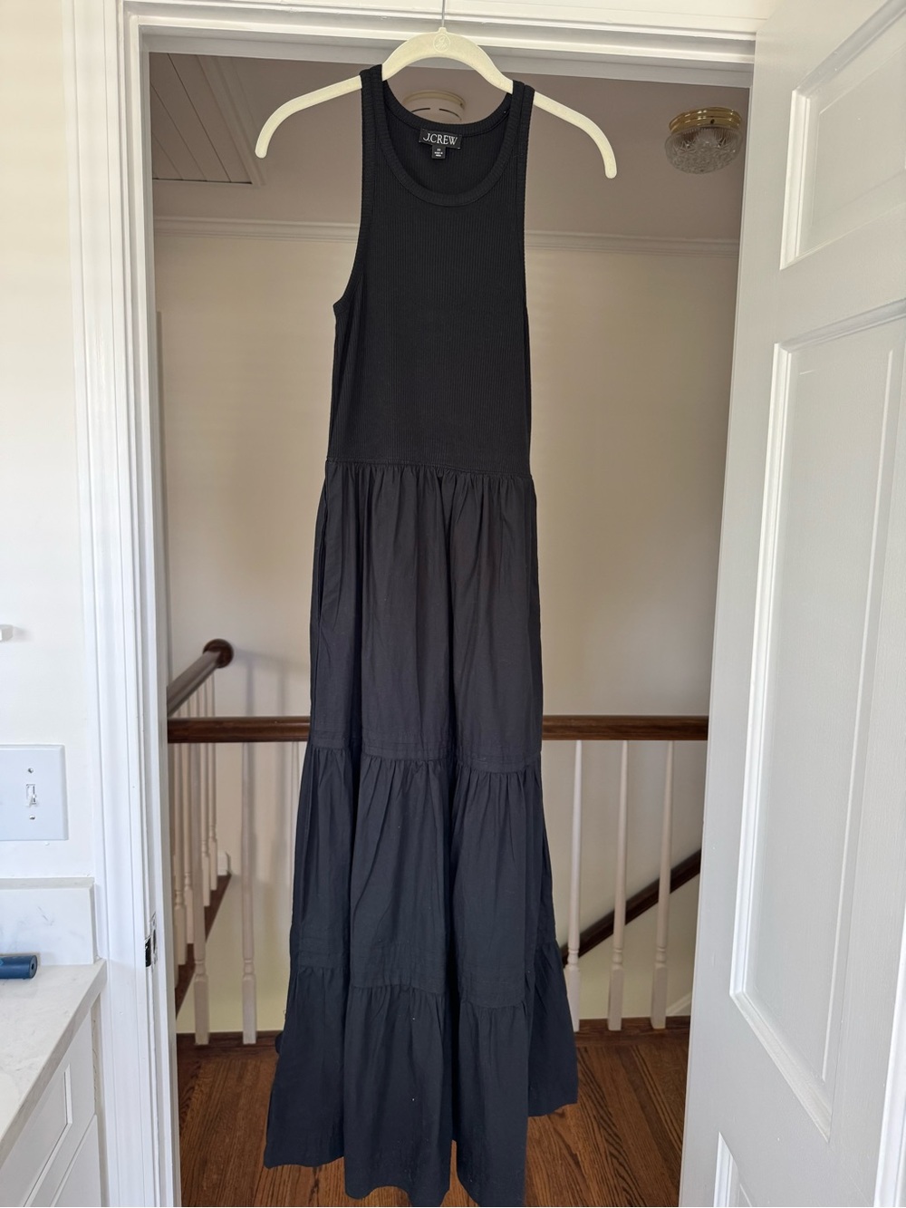 J. Crew Black Sleeveless Tiered Maxi Dress